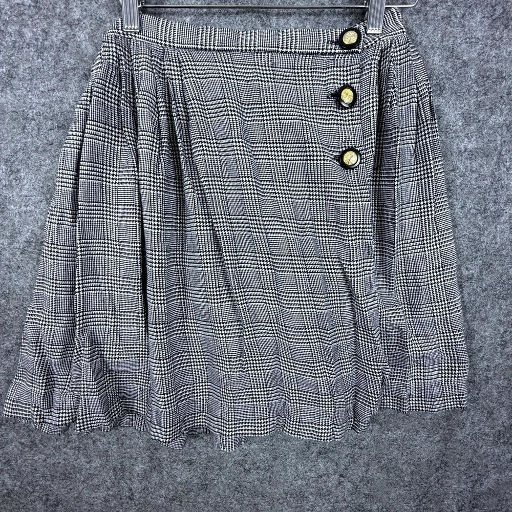 Gantos Mini Skirt Womens 8 Black White Plaid Schoolgirl Office Cute Gold Buttons